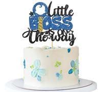 A Little Boss is on Way Cake Topper - Gender Reveal Party Cake Supplies - Baby Shower - Boy Birthday Party Decoration - Blue Glitter