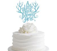 A Little Buck is Almost Here Cake Topper, Oh Deer Baby Shower Happy 1st Birthday Party Decorations, Gender Reveal Party Supplies for Baby Boy Blue Glitter