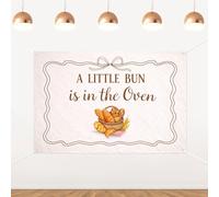 A Little Bun is in The Oven Backdrop,Minimalist Brown Bow Baking Theme Baby Shower Background, Neutral Bread Theme Vinyl Photo Booth Banner for Baby Shower, Gender Reveal, Pre-Baby Party Supplies