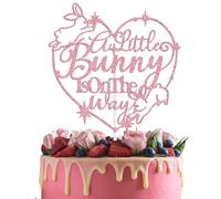 A Little Bunny is on the Way Cake Topper, Easter Bunny Baby Shower Decorations, Spring Easter Themed Welcome Baby Party Decoration Supplies Pink Glitter