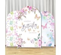 A Little Butterfly is On The Way Arch Backdrop Cover Elastic Spandex Curved Stand Background Girl Birthday Baby Shower Party Decoration Props (G-3331,6.6FT (6.6x3.3ft))
