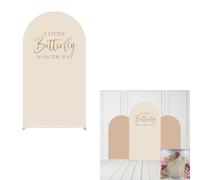 A Little Butterfly is On The Way Baby Shower Arch Backdrop Cover for Butterflies Theme Birthday Party Arch Spandex Fabric Cover Decorations (6X2.6FT,Beige)