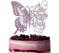 A Little Butterfly is on the Way Cake Topper, Butterfly Baby Shower Decorations, Spring Welcome Baby Party Decoration Supplies, Sweet Baby Girl Decor Purple Glitter