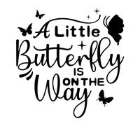 A Little Butterfly is on The Way Wall Decals, Baby Shower Party Butterfly Sign Decor, Gender Reveal Girl or Boy Baby Shower Wall Sticker for Balloon Arch Photography Background (Black)