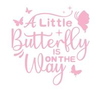 A Little Butterfly is on The Way Wall Decals, Baby Shower Party Butterfly Sign Decor, Gender Reveal Girl or Boy Baby Shower Wall Sticker for Balloon Arch Photography Background (Pink)