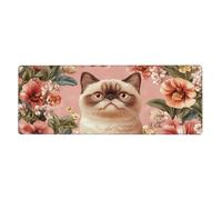 A Little Cat With Wide-Open Eyesfloral Print Mousepad Laptop Keyboard Mat Large Mouse Pad With Stitched Edges Long Non-Slip Rubber Base Spring Desk Pad For Office Home Desk Decor, 31.5" X 11.8"
