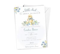 A Little Chick Baby Shower Invitations for Boys - Pack of 10 Personalised A6 Size with Envelopes - Blue Spring Theme Baby Boy Shower Invite Cards