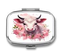 A Little Cow Pill Organizer 2 Compartments Small Pill Box for Pocket Purse Portable Travel Pill Case Metal Medicine Organizer Daily Pill Container for Vitamin Fish Oil Supplement