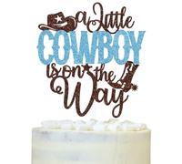 A Little Cowboy is on the Way Cake Topper, Cowboy Baby Shower Cake Decor, Wild West Western Rodeo Gender Reveal Party Decorations Supplies for Kids