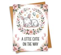 A Little Cutie On The Way Cute Bunny Baby Shower Card Pregnancy Gift For Expecting Mom Dad Newborn Congratulations New Parents - Size 6.3"x4.7" Blank Inside with Kraft Envelope