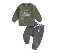 A Little Dirt Never Hurt Kids Toddler Boys Winter Clothes Sets Tractor Print Long Sleeve Sweatshirt and Sweatpants Tracksuit Cute Newborn Baby Outfits British Country Clothing (Green, 0-6 Months)