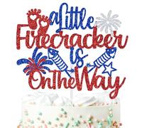 A Little Firecracker is On the Way Cake Topper, 4th of July, Baby is Almost Due, Patriotic Independence Day/Memorial Day Theme First Birthday/Gender Reveal/Baby Shower Party Decorations Suppleis