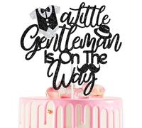 A Little Gentleman is on the Way Cake Topper, little Man Baby Shower Cake Decor for Kids, It’s A Boy, White Shirts Suit Bow Tie Baby’s 1st Birthday Baby Shower Party Decorations Supplies Black Glitter