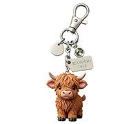 A Little Highland Cow For You Keychain, Cute 3D Resin Highland Cow Keyring with Birthstone & Sentiment Card, Highland Cow Keychain, Your Daily Reminder of Quiet Strength (february)