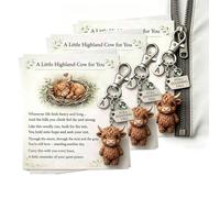 A Little Highland Cow for You Keychain, Highland Cow Gifts For Women, Positive Crochet Animals, Cute 3D Resin Tiny Cow Keychainwith Birthstone & Sentiment Card for Women, Friends Family (3Pc)