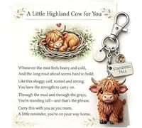 A Little Highland Cow For You Keychain, Highland Cow Keychain,Cute 3D Resin Tiny Cow Keychainwith Birthstone & Sentiment Card for Women, Friends Family (November)