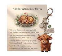 A Little Highland Cow For You Keychain: Your Daily Reminder of Quiet Strength, Cute 3D Resin Tiny Cow Keychainwith Birthstone & Sentiment Card for Women, Friends Family (B,June)
