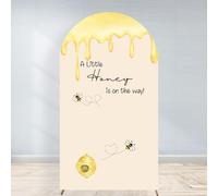 A Little Honey is on The Way Arch Backdrop Cover Baby Shower Party Beige Nude Gender Neutral Stretchy Fitted Fabric Arched Photo Booth Welcome Sign Decorations 6ft