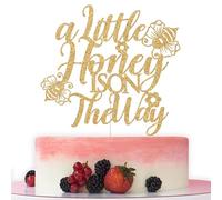 A Little Honey is on the Way Cake Topper, Honey Bee Baby Shower Cake Decorations, Spring Baby Shower Gender Reveal 1st Birthday Pregnancy Announcement Party Decorations, Gold Glitter