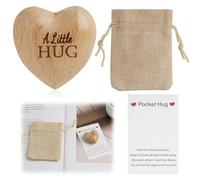 A Little Hug Set Wooden Heart Ornaments Isolation Gift,Encouraging Greeting Card, and Drawstring Storage Bag,Thinking of You Present for Friends, Family, and Couples During Isolati
