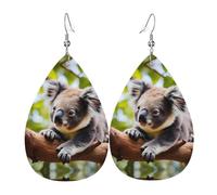 A little koala double-sided printed leather earrings int and shape of water drops, creative, light and novel, bright and vivid colors.