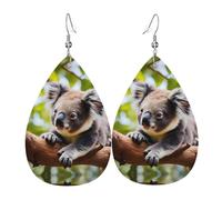 A little koala Printed leather earrings with teardrop-shaped dangling design, light and soft.