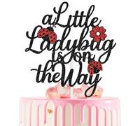A Little Ladybug is on the Way Cake Topper, Bug Baby Shower Cake Decor, It’s A Little Lady, Love Bug Baby’s 1st Birthday Baby Shower Party Decorations Supplies Black and Red Glitter