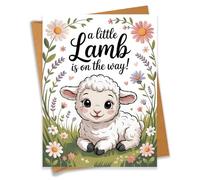 A Little Lamb Is On the Way Cute Baby Shower Card Pregnancy Gift For Expecting Mom Dad Newborn Congratulations New Parents - Size 6.3"x4.7" Blank Inside with Kraft Envelope