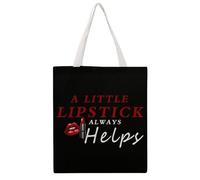 A Little Lipstick Always Helps Canvas Tote Bag Reusable Shopping Grocery Bag Cloth Bags with Handles