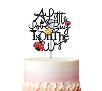 A Little Love Bug is on the Way Cake Topper, Ladybug Baby Shower Cake Decor, Red Glitter Insect Ladybeetle Cake Topper for Girl, Ladybug First Birthday Party Decoration