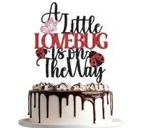 A Little Love Bug is on the Way Cake Topper, Little Bug Baby Shower Decorations, Ladybug Butterfly Baby Shower Gender Reveal Party Decorations Black Glitter