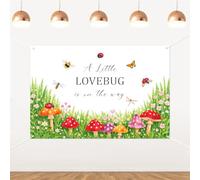 A Little Lovebug is on the Way Backdrop Ladybug Baby Shower Decorations Insect Floral Leaves Garden Photography Background for Insect Theme Baby Shower Gender Reveal Party Supplies 5x3ft