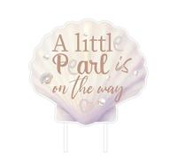 A Little Pearl Is on the Way Cake Topper Seashell with Pearl Cake Decor Sea Shell Under the Sea Cake Toppers Double-Sided Printing for Women Beachtheme Baby Shower Decor Ocean Summer Party Supplies