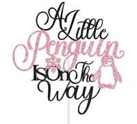A Little Penguin is on the Way Cake Topper, Penguin Baby Shower Decorations, Baby It's Cold Out Side, Winter Babe Birthday Party Decorations Pink Glitter