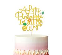 A Little Pineapple Is On The Way Cake Topper, Aloha Baby Shower Cake Decor, Gold&Green Glitter Tropical Hawaiian 1st Birthday Cake Topper for Newbaby Welcome/Gender Reveal Party Decoration