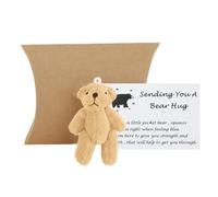A Little Pocket Age 5+ Bear Hug, Tiny Teddy Love Anti-Anxiety Token Sending You a Thinking of You Card and a Bear Toy, Fun Animal Special Encourage Pocket Best Wishes Gifts (Light Brown)