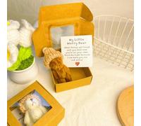 A Little Pocket Bear Hug,Handmade Mini Plush Teddy Bear in Box,Mini Worry Bear Plush Pocket Hug with Thinking of You Card,Crochet Little Bears Hug with Knitted Hat and Pom Pom,Cute Positive Gifts