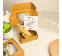 A Little Pocket Bear Hug,Handmade Mini Plush Teddy Bear in Box,Mini Worry Bear Plush Pocket Hug with Thinking of You Card,Crochet Little Bears Hug with Knitted Hat and Pom Pom,Cute Positive Gifts