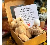 A Little Pocket Bear Hug,Little Bear in A Box,Handmade Mini Plush Teddy Bear in Box,My Little Worry Bears,Crochet Little Bears Hug with Knitted Hat and Pom Pom,Emotional Support Plush Positive Gifts