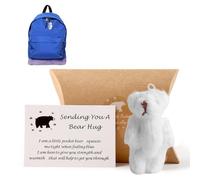 A Little Pocket Bear Hug, Pocket Hug Love Token Anti-Anxiety Tiny Teddy Sending You Thinking Of You Card Fun Worry Bear Cheer Up Get Well Soon Gifts for Friends Family Graduation Birthday (White)