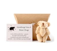 A Little Pocket Bear Hug, Pocket Hug Love Token Anti-Anxiety Tiny Teddy Sending You Thinking Of You Card Fun Worry Bear Cheer Up Get Well Soon Gifts for Valentine’s Day Birthday, Light Brown
