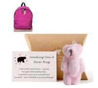 A Little Pocket Bear Hug, Pocket Hug Love Token Anti-Anxiety Tiny Teddy Sending You Thinking Of You Card Fun Worry Bear Cheer Up Get Well Soon Gifts for Friends Family Graduation Birthday (Pink)