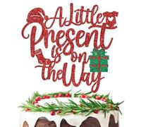 A Little Present is on the Way Cake Topper, All I Want for Christmas is You, Welcome Santa Baby, Winter Xmas Christmas Baby Shower Party Decorations Supplies