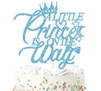 A Little Prince is on the Way Cake Topper, Crown Theme Gender Reveal Baby Shower Cake Decor, Newbaby Welcome Baby Boy Party Decorations Supplies for His