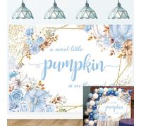 A Little Pumpkin is On The Way Backdrop for Boy Boho Pumpkin Theme NewBorn Backdrop Fall Floral Baby Shower Photoshoot Background Photo Studio Props (Blue, 7x5FT（210x150cm）)