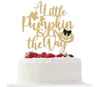 A Little Pumpkin is on The Way Cake Topper, Pumpkin Baby Shower Cake Decorations, Fall Halloween Pumpkin Baby Shower Birthday Party Decorations (Gold and Black)