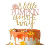 A Little Pumpkin is on the Way Cake Topper, Pumpkin Oh Baby, Autumn Thanksgiving Baby Shower Gender Reveal 1st Birthday Party Decorations Supplies, Gold and Rose Gold Glitter