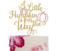 A Little Pumpkin is on the Way Cake Topper, Sweet Little Pumpkin, Fall Thanksgiving Themed Girls Baby Shower Gender Reveal 1st Birthday Party Decorations Supplies Gold and Rose Gold Glitter