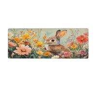 A Little Rabbit In The Flowers Mouse Pad In Big Extended Non-Slip Rubber Base Mousepad With Stitched Edges Gaming Pc Desktop Large Mouse Pad 11.8x31.5