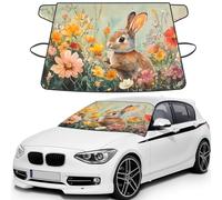 A Little Rabbit In The Flowers Print Car Windshield Cover For Ice And Snow Universal Fit For Most Cars Multifuntional Ice Protector Keep Snow Frost Off